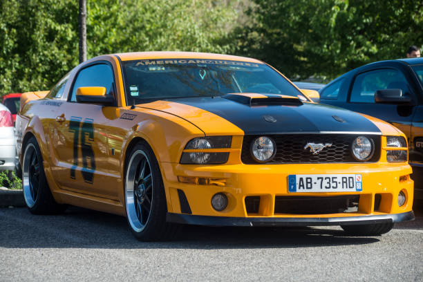 front view of orange and black ford Shelby 500 GT